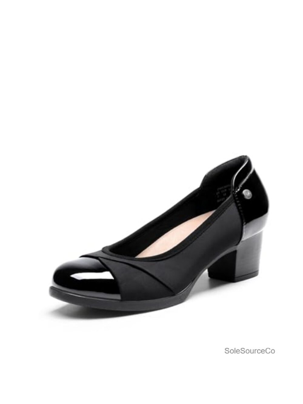 Low Block Heel Pumps Comfort Slip-On Almond Toe Lycra